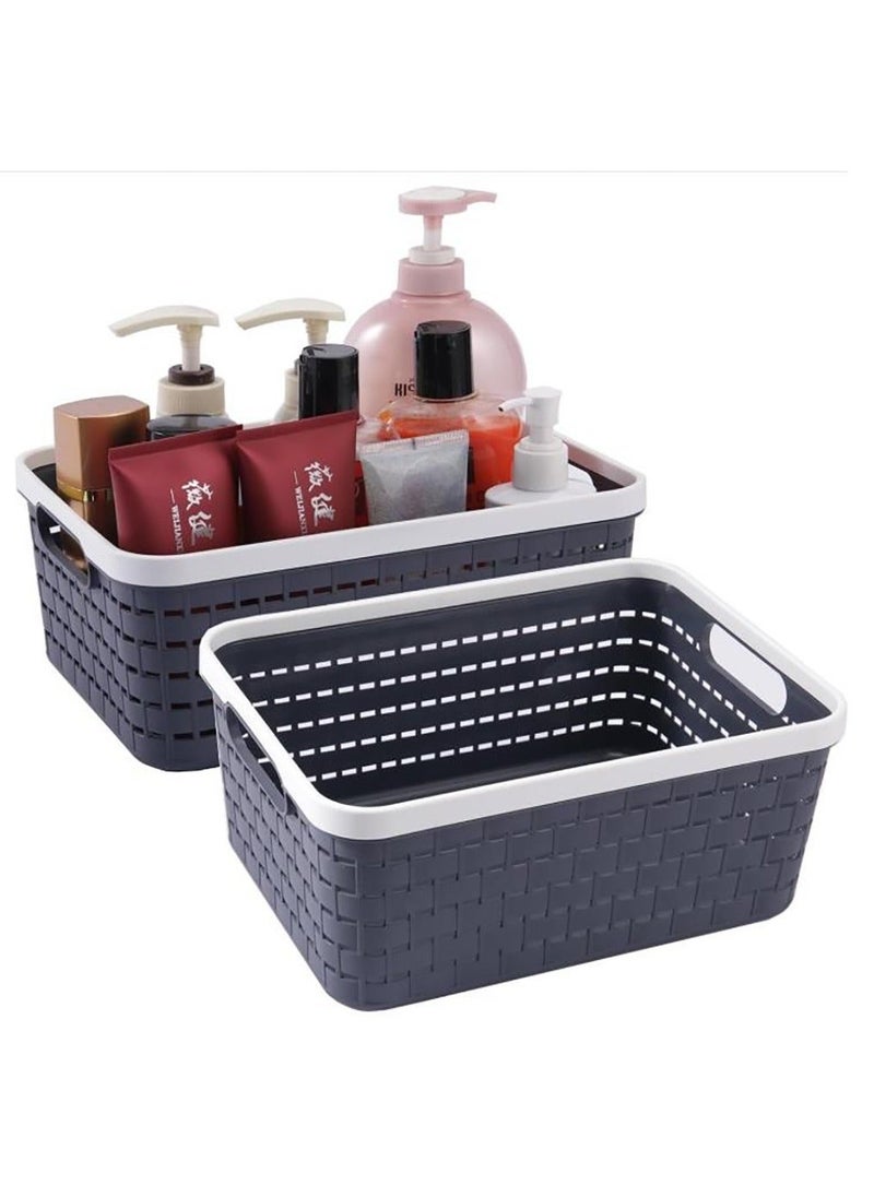 Generic Plastic Storage Bin Baskets, Toilet Paper Basket for Bathroom, Plastic Organizer Shower Caddy with Handles for Living Room, Dark Gray 2 Pack  - Image 1