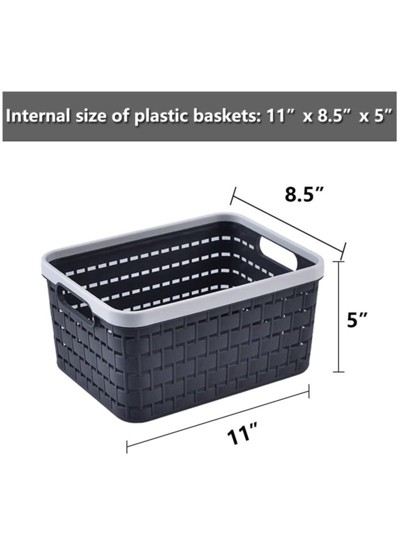 Generic Plastic Storage Bin Baskets, Toilet Paper Basket for Bathroom, Plastic Organizer Shower Caddy with Handles for Living Room, Dark Gray 2 Pack  - Image 2