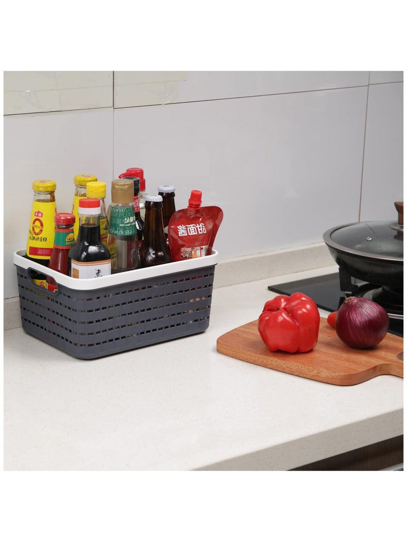Generic Plastic Storage Bin Baskets, Toilet Paper Basket for Bathroom, Plastic Organizer Shower Caddy with Handles for Living Room, Dark Gray 2 Pack  - Image 5