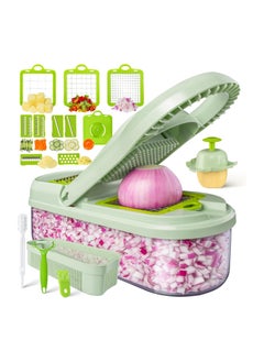 ALASAMCO Vegetable Chopper, Multifunctional Vegetable Salad Chopper, Mandoline Vegetable Slicer with 9 Blades for Kitchen, Cooking & Meal Prep (17 in 1-Green)  - Image 1
