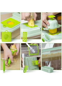 ALASAMCO Vegetable Chopper, Multifunctional Vegetable Salad Chopper, Mandoline Vegetable Slicer with 9 Blades for Kitchen, Cooking & Meal Prep (17 in 1-Green)  - Image 4