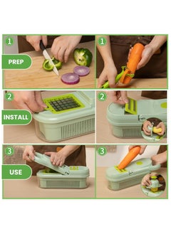 ALASAMCO Vegetable Chopper, Multifunctional Vegetable Salad Chopper, Mandoline Vegetable Slicer with 9 Blades for Kitchen, Cooking & Meal Prep (17 in 1-Green)  - Image 5