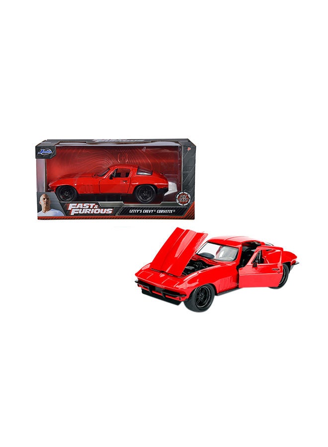 Jada Toys Fast & Furious 1966 Chevy Corvette 1:24 Die-Cast Model Car, Letty's Red Corvette with Opening Doors, Hood & Trunk, Rubber Tires, Movie Collectible Vehicle for Kids Ages 8+ - Image 1