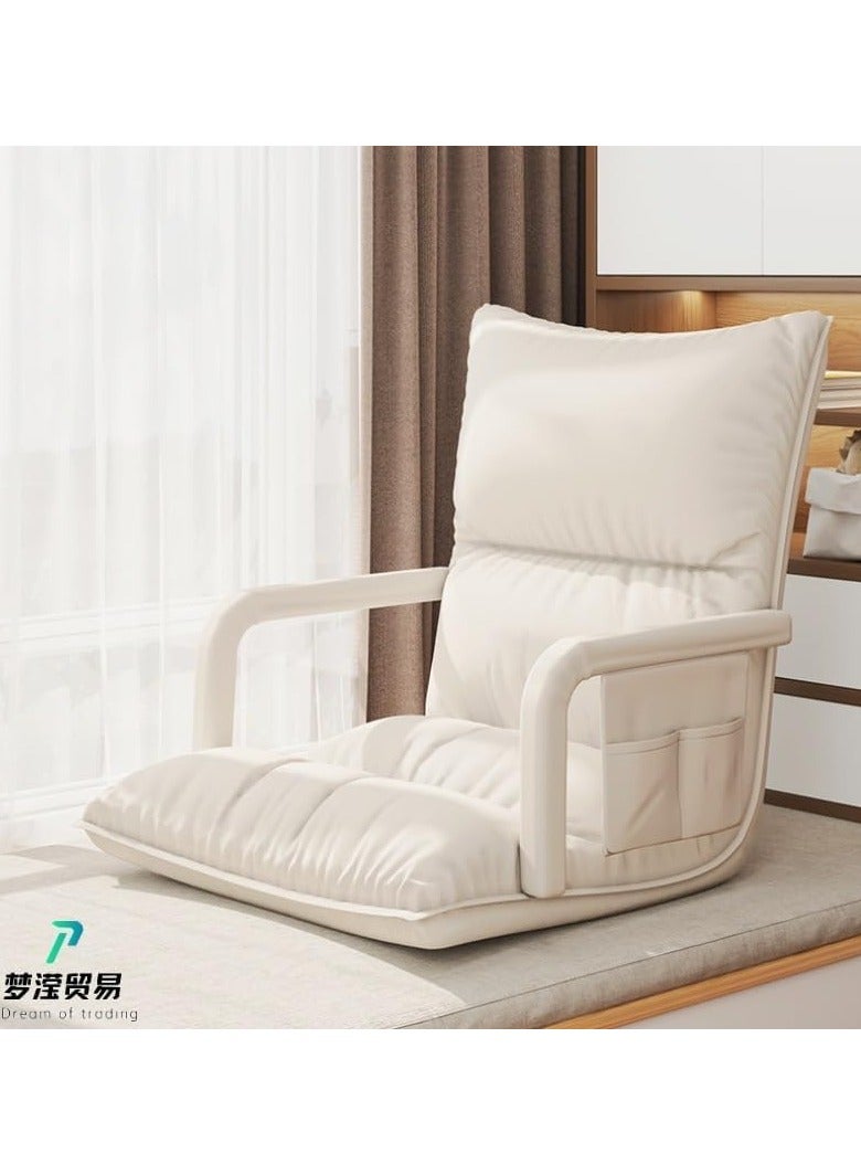 Generic Adjustable Floor Chair with Armrests, 6-Position Reclining, Padded Gaming Sofa, White, - Image 2