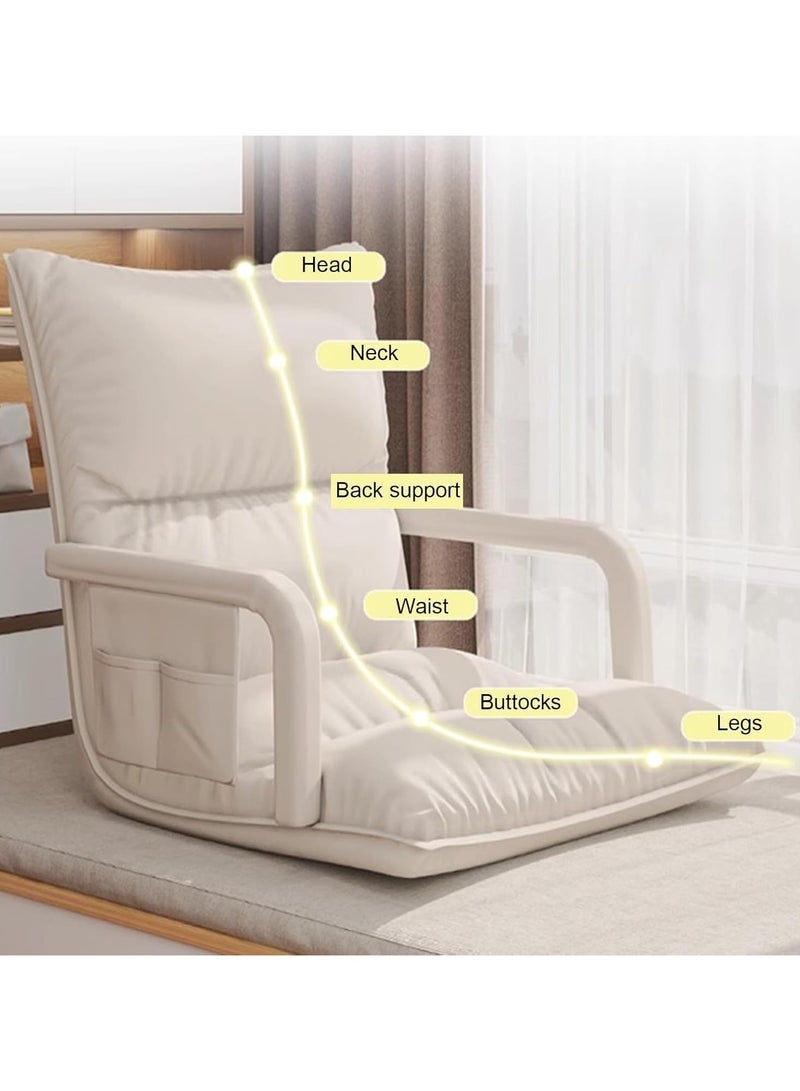 Generic Adjustable Floor Chair with Armrests, 6-Position Reclining, Padded Gaming Sofa, White, - Image 3
