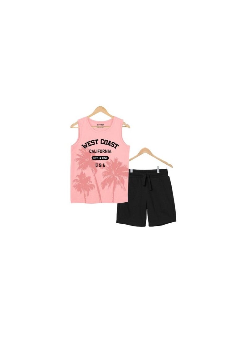 A Boy's Set Consisting Of Pink T-Shirt and Black Shorts