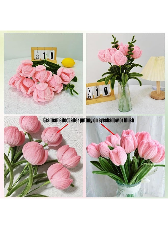 JS Tulip Pipe Cleaners for Craft, 30cm Green and Pink Pipe Cleaners, Fuzzy Sticks Craft Supplies, Chenille Stems with Flower Pole, Flower Core & Gardening Tape, Arts & Crafts for DIY - Image 5