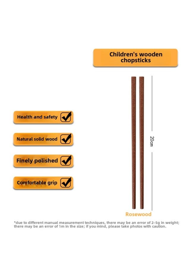 Portable Chopsticks Household Solid Wood Chicken Wings Wooden Paint-free Wax-free Children's Kindergarten Children's Short Chopsticks Baby's Wooden Chopsticks-Color:Red Sandalwood Children's Chopsticks/20cm  - Image 1