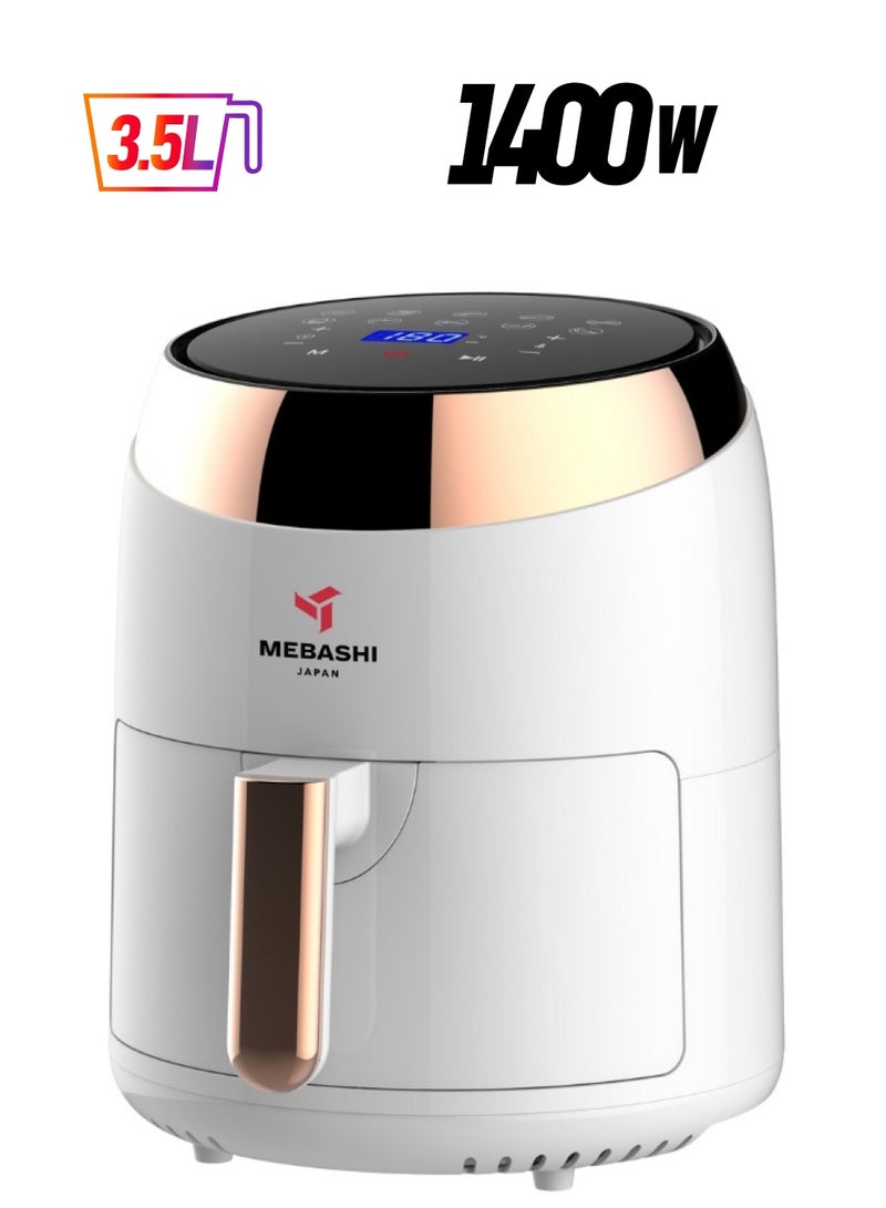 ميباشي مقلاة هوائية من ميباشي مع شاشة لمس رقمية، 1400 واط، سعة 3.5 لتر، التحكم في الوقت ودرجة الحرارة، 10 برامج طهي محددة مسبقًا (أبيض)  - Image 1