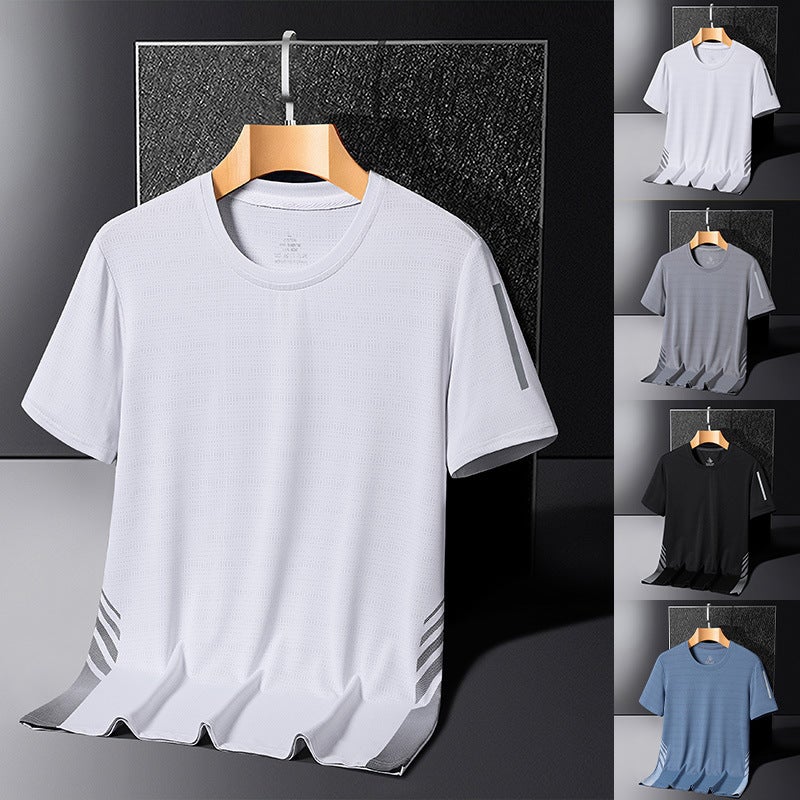 Men'S Short-Sleeved T-Shirt Trendyy Youth Casual Round Neck Fashion Versatile Dad Large Size Ice Silk Top - Image 2