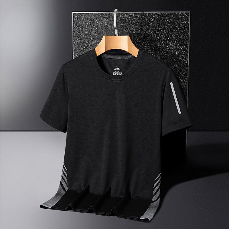 Men'S Short-Sleeved T-Shirt Trendyy Youth Casual Round Neck Fashion Versatile Dad Large Size Ice Silk Top - Image 1