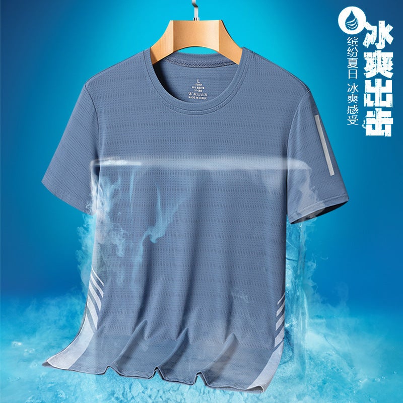Men'S Short-Sleeved T-Shirt Trendyy Youth Casual Round Neck Fashion Versatile Dad Large Size Ice Silk Top - Image 3