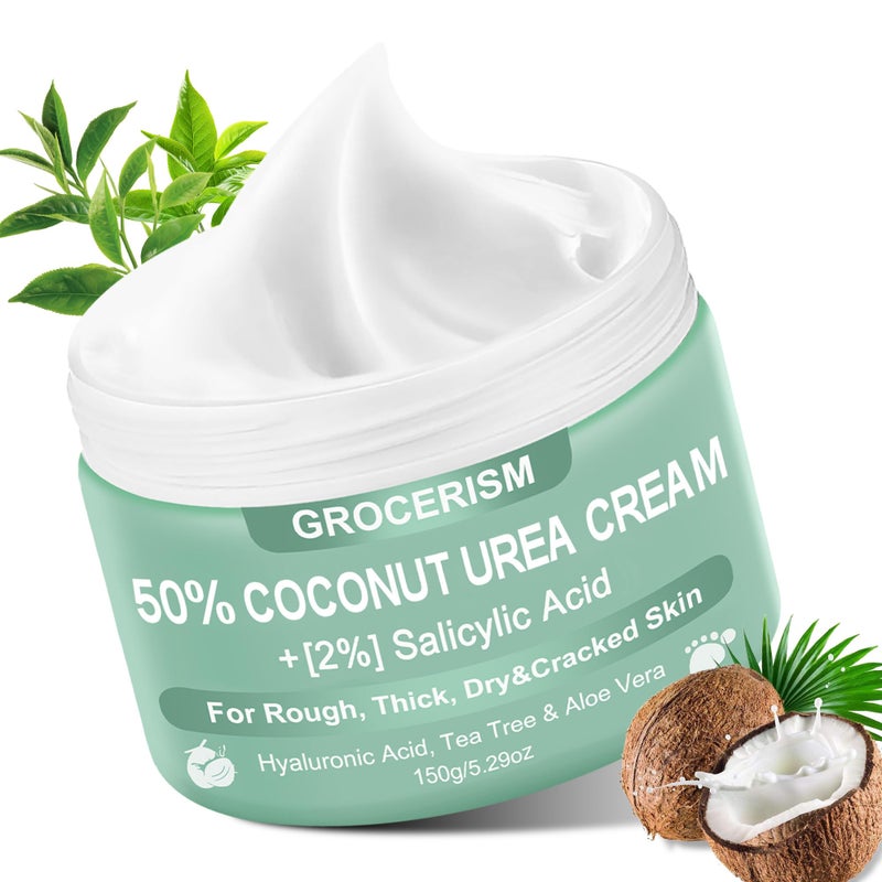 Grocerism Urea Cream 50 Percent for Feet with Coconut 529 oz Foot Hand Cream Maximum Strength with 2 Salicylic Acid Tea Tree and Aloe Vera for Deep Moisturizing and Callus Removing Upgraded Formula - Image 2