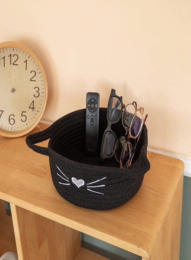 ALBY ☆LBY® Small Woven Basket Cotton Rope Basket with Cat Ears Little Storage Baskets for Organizing Bins Organizer Wicker Nursery Room for Kids Baby Dog Toy Drawer Gifts 9.5"x8.5"x4", (black) - Image 5
