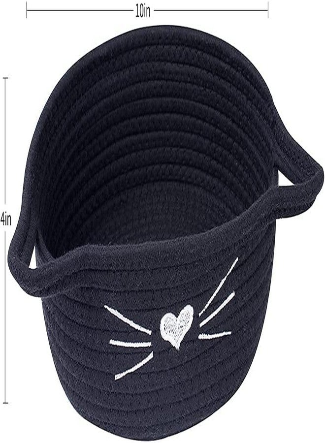 ALBY ☆LBY® Small Woven Basket Cotton Rope Basket with Cat Ears Little Storage Baskets for Organizing Bins Organizer Wicker Nursery Room for Kids Baby Dog Toy Drawer Gifts 9.5"x8.5"x4", (black) - Image 3