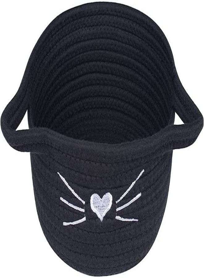 ALBY ☆LBY® Small Woven Basket Cotton Rope Basket with Cat Ears Little Storage Baskets for Organizing Bins Organizer Wicker Nursery Room for Kids Baby Dog Toy Drawer Gifts 9.5"x8.5"x4", (black) - Image 1