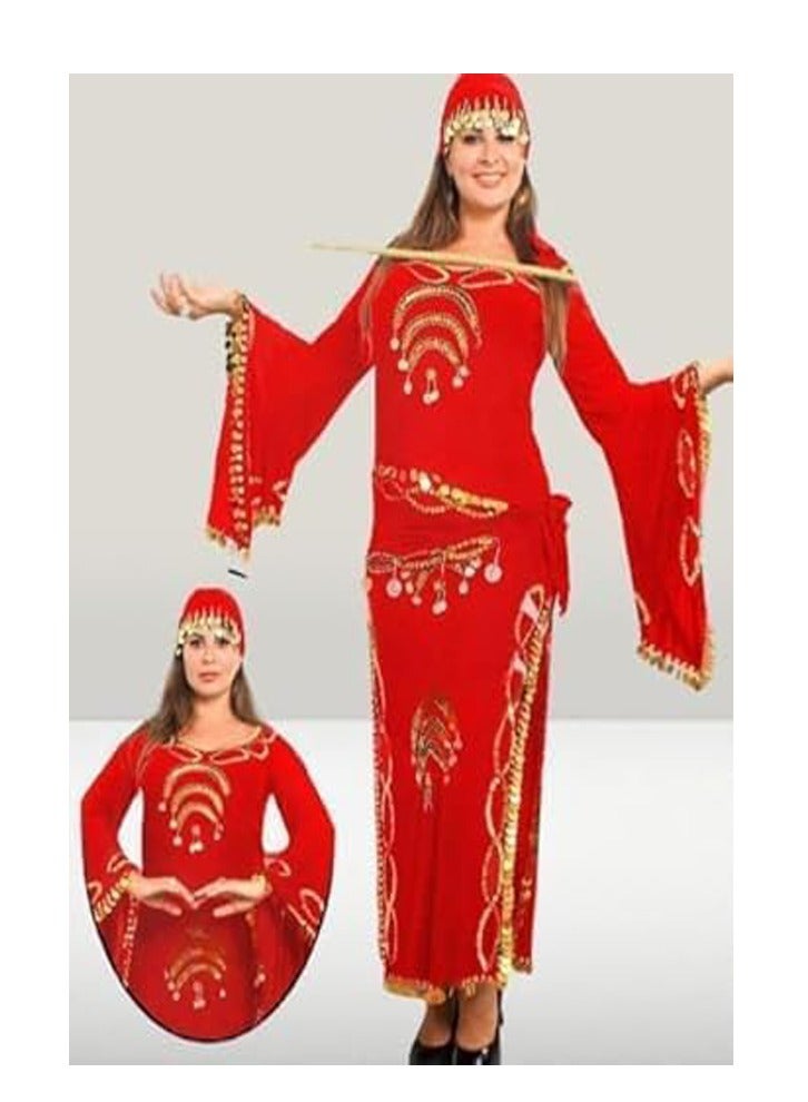 Egyptian Dance Costume with Hand Belt, Red, One Size - Image 2