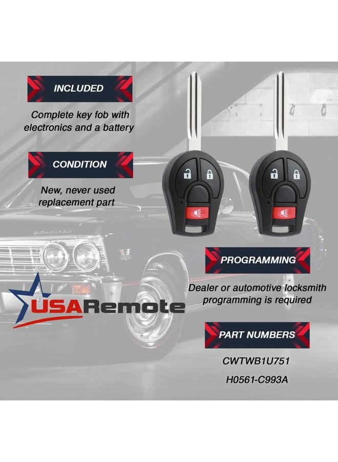 USARemote Key Fob Keyless Entry Remote fits Nissan Rogue Cube Juke Versa NV 2008 2009 2010 2011 2012 2013 2014 (CWTWB1U751), Set of 2 - Image 3
