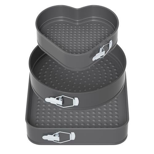ENLOY Springform Cake Pan Set of 3 Multishape Nonstick Leakproof Removable Bottom Grey 758595 Inch 275 Inch Height Oven Safe Dishwasher Safe