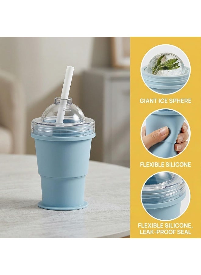Hugifts Food-grade Silicone 2-in-1 Ice Ball Maker Cup, Collapsible Portable Summer Water Cup - Image 2