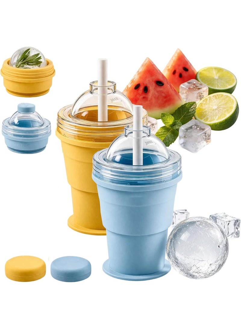 Hugifts Food-grade Silicone 2-in-1 Ice Ball Maker Cup, Collapsible Portable Summer Water Cup - Image 1