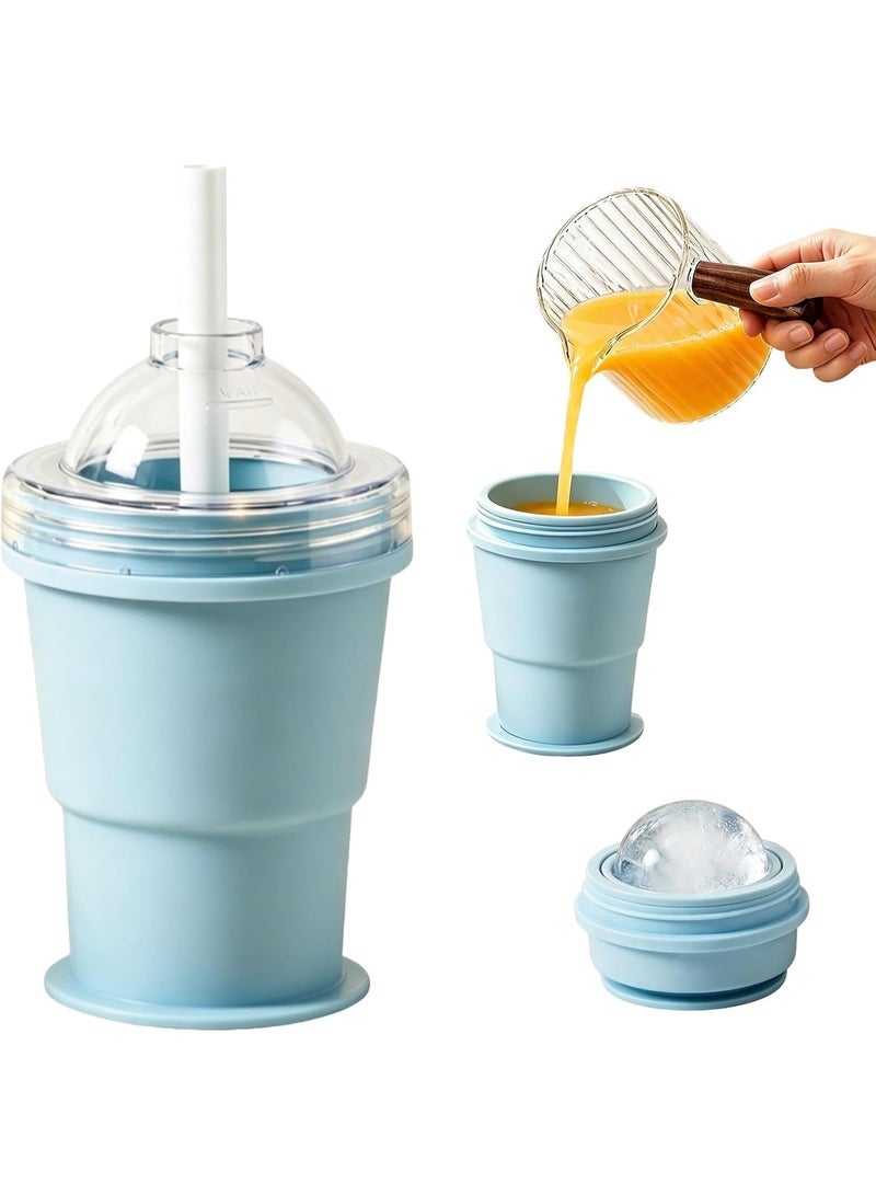 Hugifts Ice Cube Tray Silicone Slushy cup 2-in-1, Portable Ice Coffee Cups with Lids for Travel,Leakproof Slushie Cup Maker for Home Gym Outdoor, Reusable Mold with Straw - Image 1