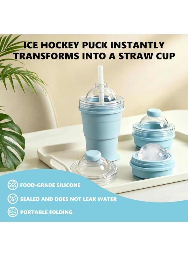 Hugifts Ice Cube Tray Silicone Slushy cup 2-in-1, Portable Ice Coffee Cups with Lids for Travel,Leakproof Slushie Cup Maker for Home Gym Outdoor, Reusable Mold with Straw - Image 2