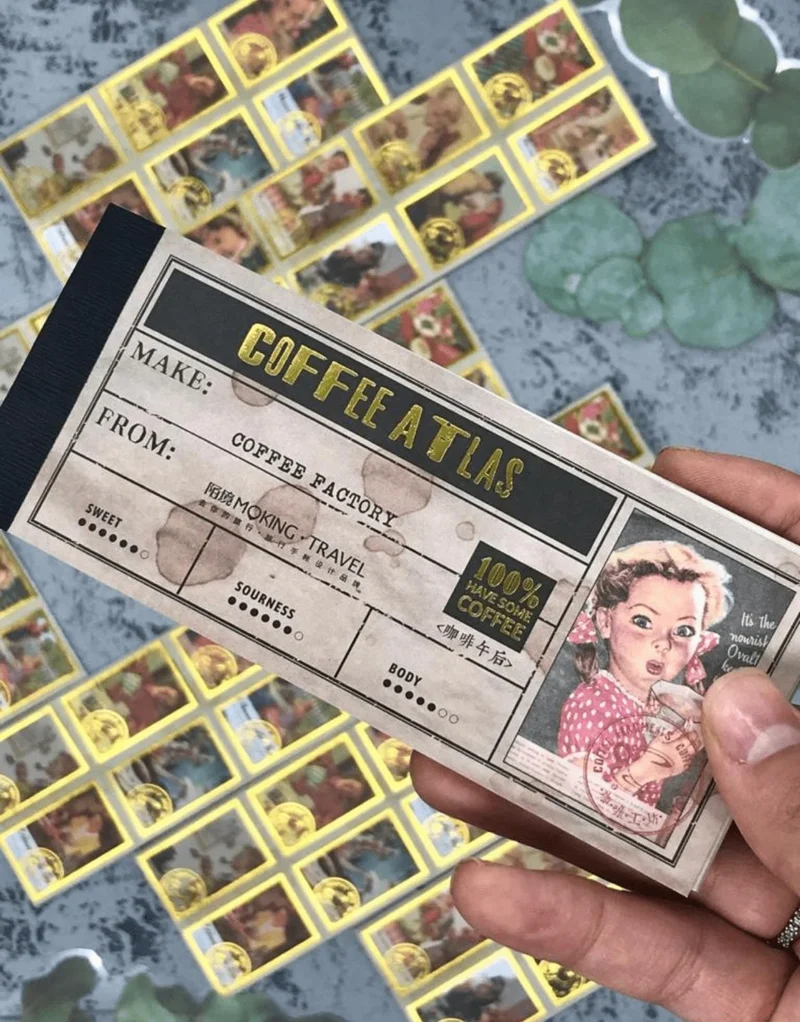 Kağıt Gemi Dükkan Paper Ship Shop Gold Gilt Vintage Retro Coffee Dream Notebook Sticker Decal Bullet Journal Scrapbook