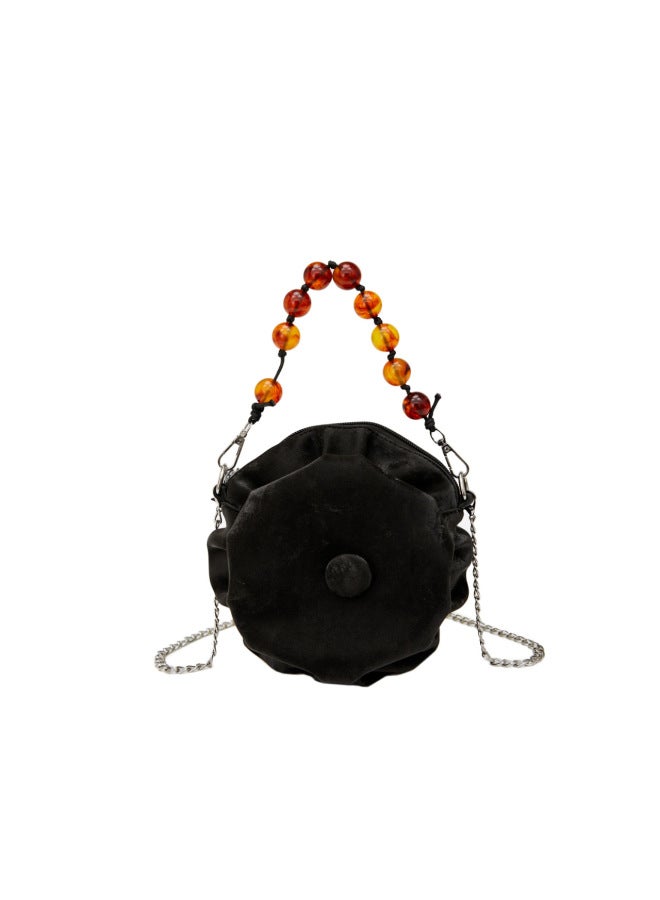 New Style Beaded Chain All-match Small Bag Women's Shoulder Hand Crossbody Bag Pleated Large Round Buckle Fresh Sweet Bag 