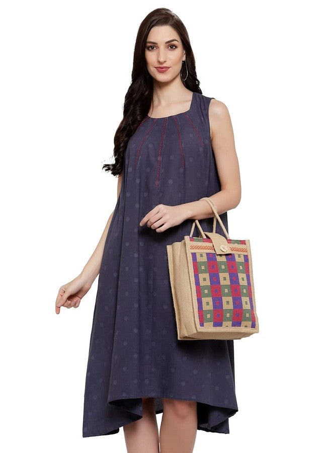 ENSAC Eco-Friendly Jute Bag & Bottle Holder Reusable Tiffin Shopping Grocery Multipurpose Hand Bag with Bottle Holder Zip & Handle for Men and Women (Blue) - Image 4