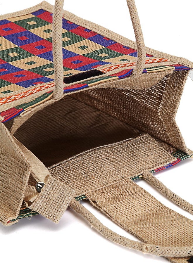 ENSAC Eco-Friendly Jute Bag & Bottle Holder Reusable Tiffin Shopping Grocery Multipurpose Hand Bag with Bottle Holder Zip & Handle for Men and Women (Blue) - Image 5