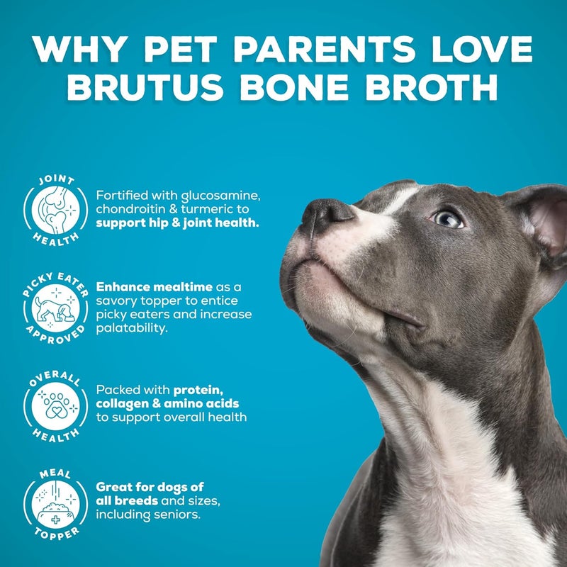 مرق Brutus للكلاب - مرق عظام طبيعي 100% يحتوي على الكوندرويتين والجلوكوزامين والكركم، مكملات غذائية من الدرجة البشرية للكلاب - عبوة تحتوي على دجاج ولحم بقر. - Image 3