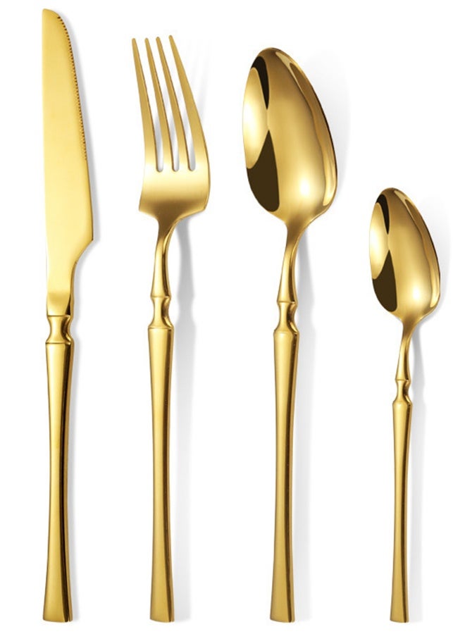 4-Piece Gold Stainless Steel Cutlery Set - Western Style Flatware for Dining - Image 1