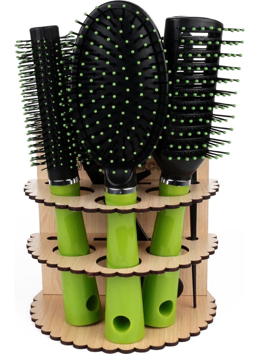 Lugmo Dowry Set of 5 Combs with Wooden Stand Green Color + Mirror  - Image 1