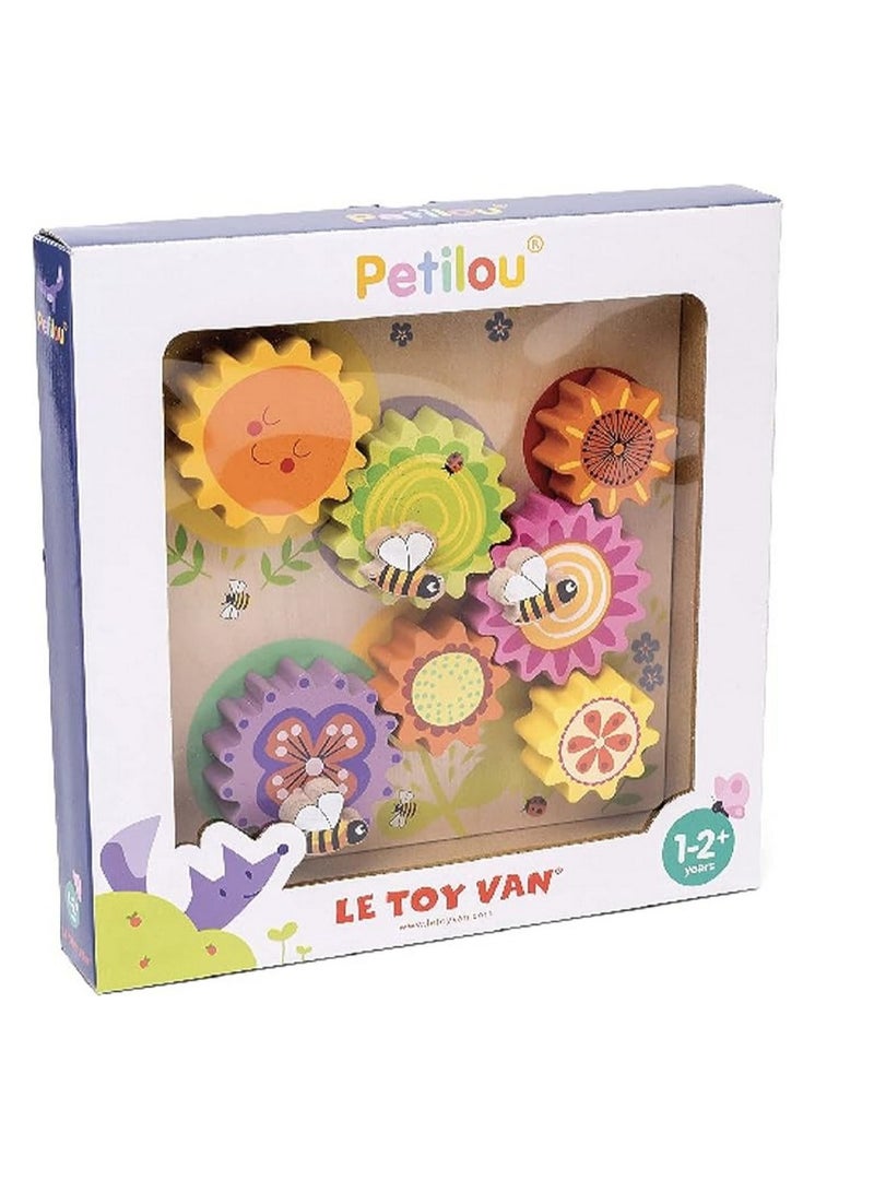 Le Toy Van مجموعة تروس ونوابض ليتوي فان ميدو بيز - لعبة تروس خشبية مكونة من 8 قطع للأطفال، لعب تفاعلي، بناء إبداعي، لعب آلية التروس، لعبة مونتيسوري - Image 1