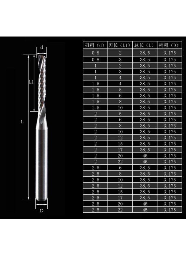 Profisher Engraving Single Edge Milling Cutter Spiral Acrylic Cutting 3.175X12MM  - Image 3