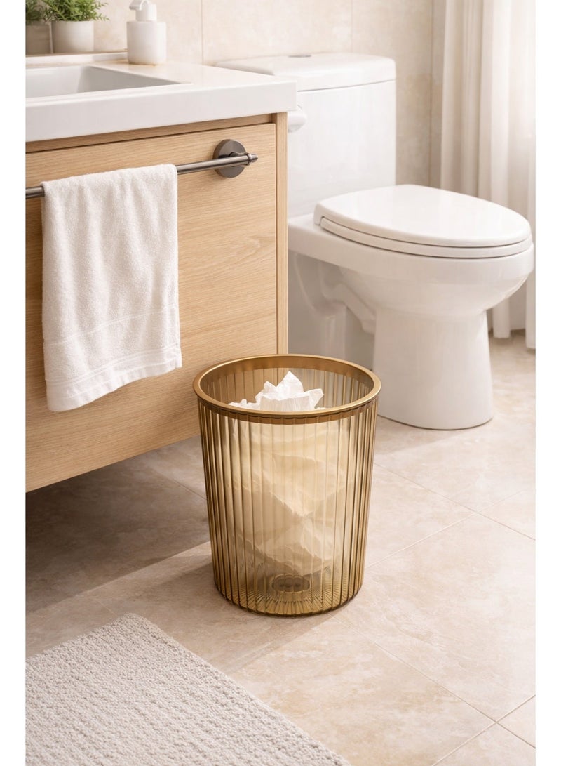 Squarecircle Transparent Amber Plastic Waste Bin with Gold Rim – Modern Round Trash Can for Office, Bathroom, Bedroom & Living Room, Lightweight Durable Garbage Basket - Image 3