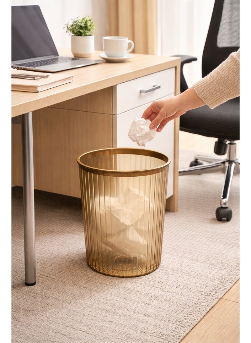 Squarecircle Transparent Amber Plastic Waste Bin with Gold Rim – Modern Round Trash Can for Office, Bathroom, Bedroom & Living Room, Lightweight Durable Garbage Basket - Image 4