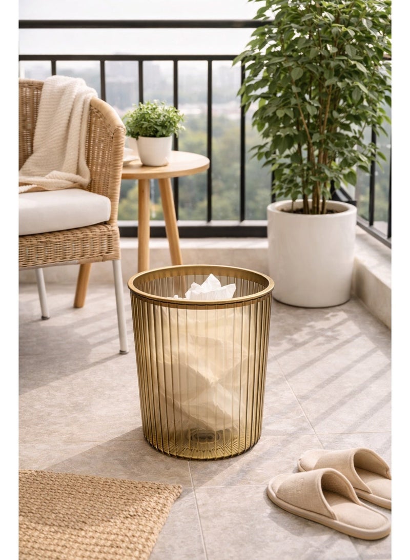 Squarecircle Transparent Amber Plastic Waste Bin with Gold Rim – Modern Round Trash Can for Office, Bathroom, Bedroom & Living Room, Lightweight Durable Garbage Basket - Image 5