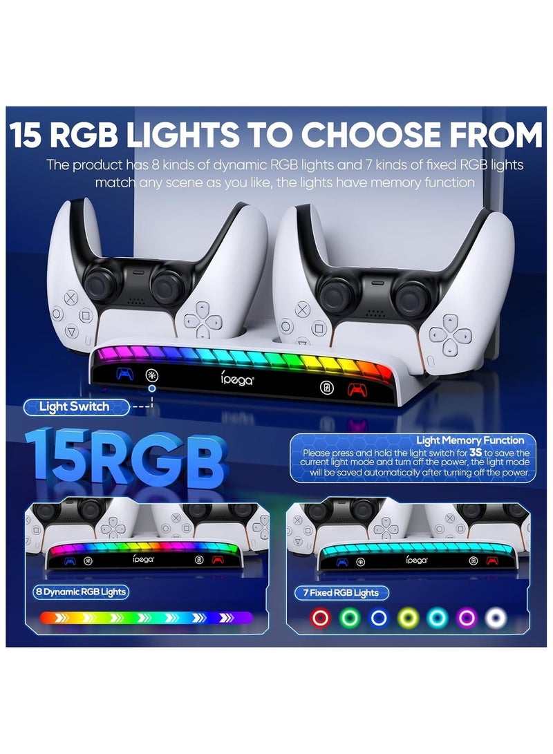 Ipega Wall Mount Kit for PS5 Slim/PS5 Console,Dual Charging Station Compatible with Playstation 5 Accessories (Disc ,Digital) with 15 RGB Light, 3 USB HUB, Headset Holder - Image 5