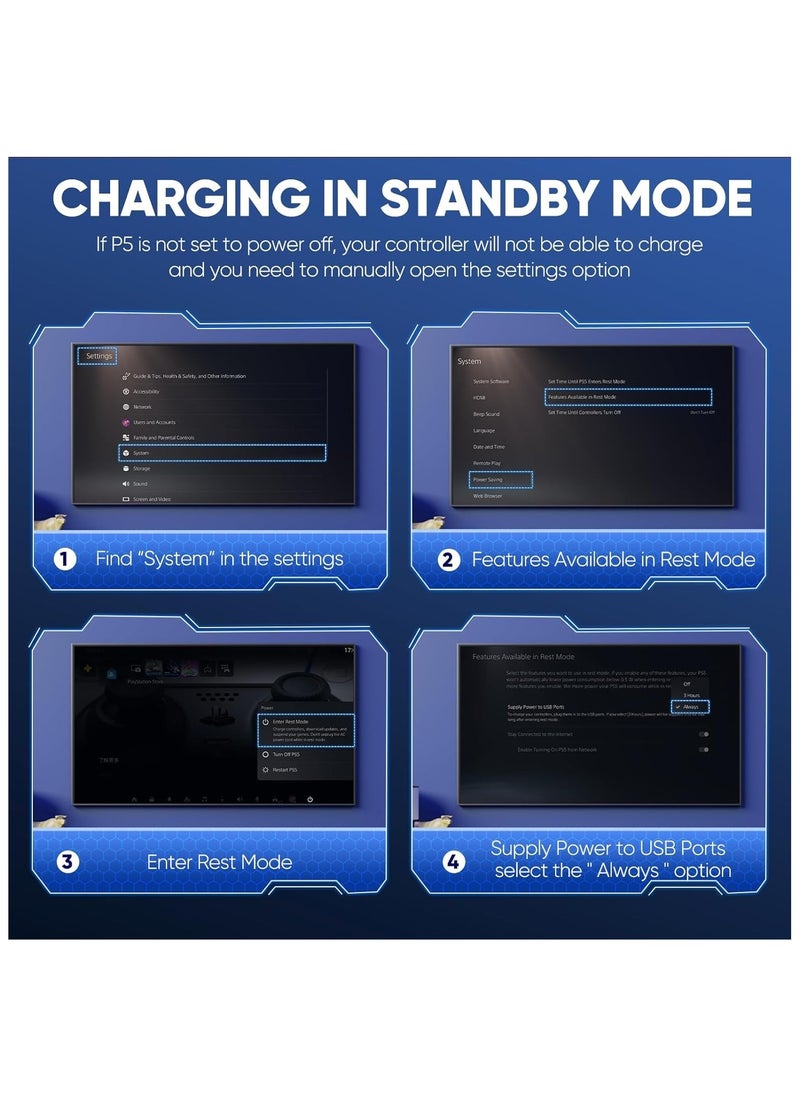 أبيجا طقم حامل حائط لوحدة التحكم ps5 slim/ps5، محطة شحن مزدوجة متوافقة مع ملحقات بلاي ستيشن 5 (قرص، رقمي) مع 15 ضوء RGB، 3 محاور USB، حامل سماعة رأس  - Image 5