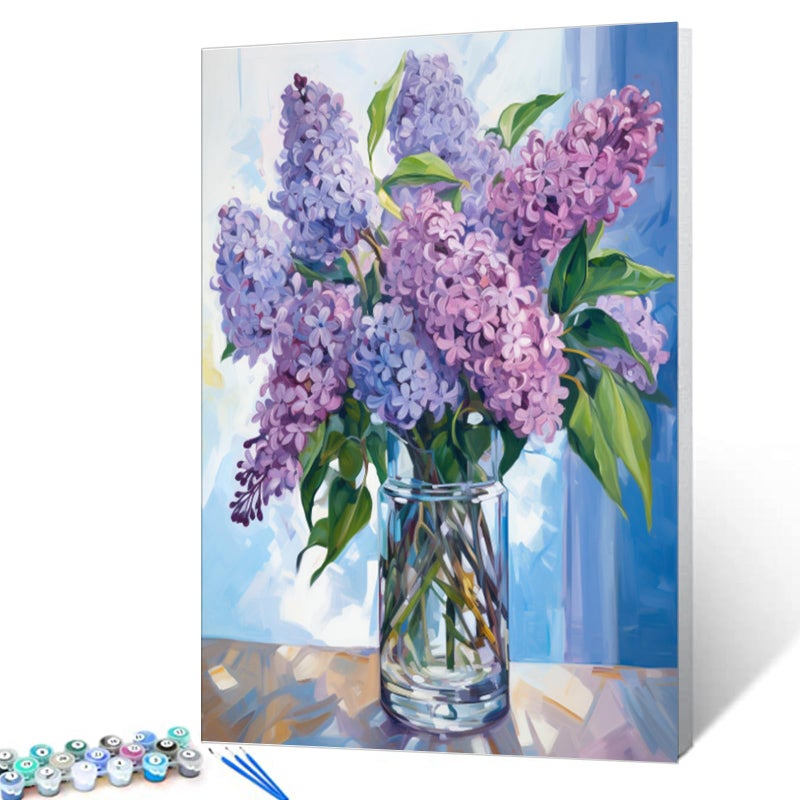 Tucocoo Paint by Number Blue Lilac in a Glass Vase Flowers DIY Painting On Canvas with Brushes Acrylic Paints Graffiti Paint by Numbers for Adults Kids Students Beginner 16x20 Inchï¼ˆWithout Frameï¼‰ - Image 2