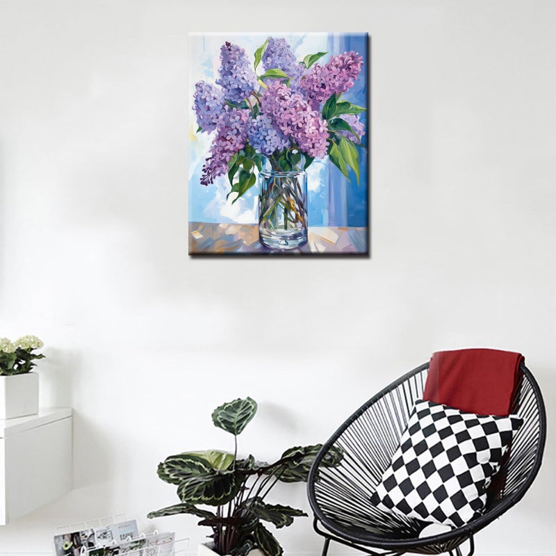 Tucocoo Paint by Number Blue Lilac in a Glass Vase Flowers DIY Painting On Canvas with Brushes Acrylic Paints Graffiti Paint by Numbers for Adults Kids Students Beginner 16x20 Inchï¼ˆWithout Frameï¼‰ - Image 3