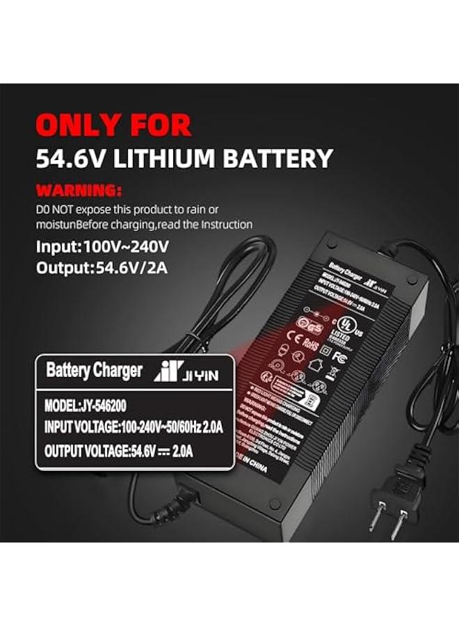 كابتن تيك شاحن دراجة كهربائية سريع معتمد من يو ال 54.6 فولت 2 امبير لبطارية الدراجة الكهربائية 48 فولت - متوافق مع ليكتريك اكس بي 2.0/3.0، ايكوتريك سيتي/بيتش، ايفركروس H5/H7 - Image 4