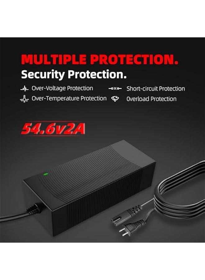 كابتن تيك شاحن دراجة كهربائية سريع معتمد من يو ال 54.6 فولت 2 امبير لبطارية الدراجة الكهربائية 48 فولت - متوافق مع ليكتريك اكس بي 2.0/3.0، ايكوتريك سيتي/بيتش، ايفركروس H5/H7 - Image 5