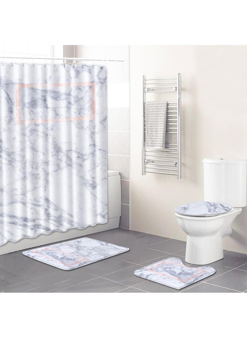 Bluejw 4 قطع ستارة دش مقاومة للماء وغطاء غطاء المرحاض الركيزة البساط عدم الانزلاق حمام حصيرة الحمام اكسسوارات الديكور - Image 1