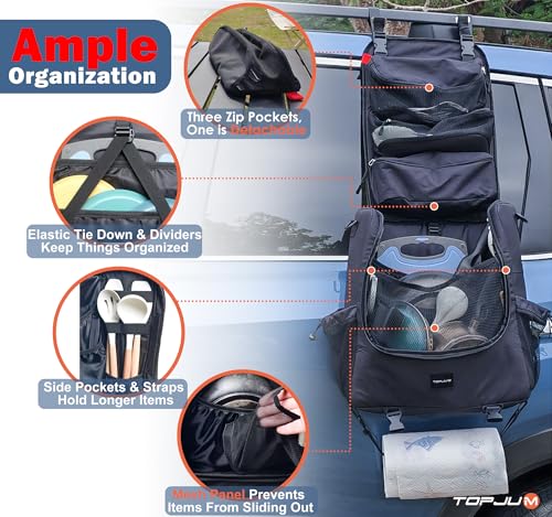TOPJUM Camp Kitchen Organizer Utensil Storage Caddy Bag MultiPockets Paper Towel Holder Portable Hanging Kitchen Cookware Holder for Camping Utensils Tableware BBQ Essentials Bag Only - Image 3
