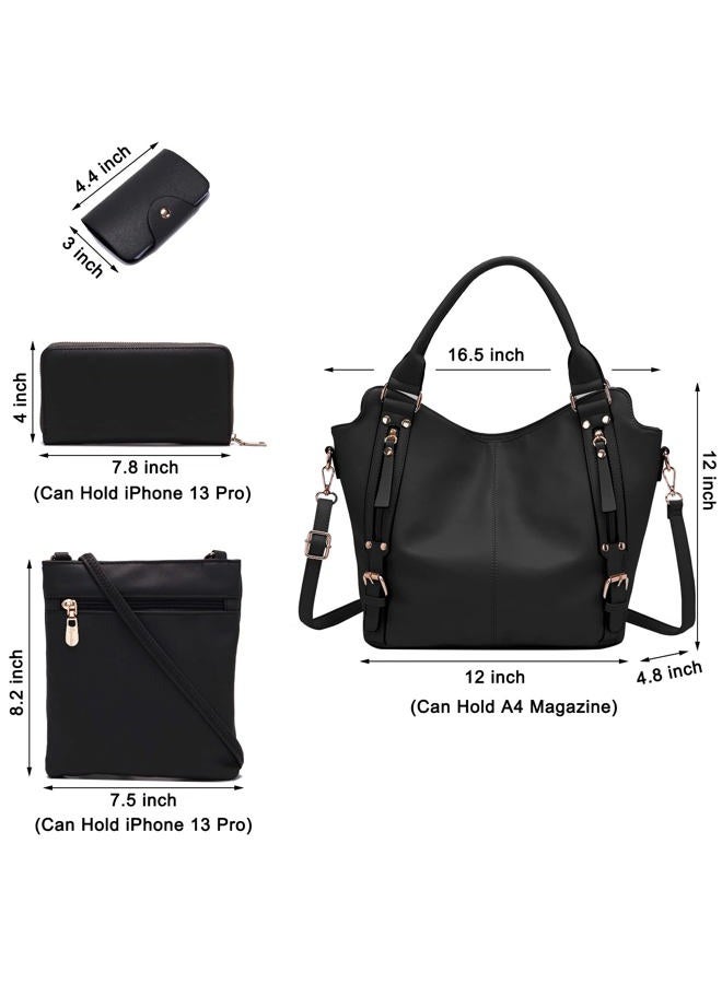 Soperwillton Purses for Women Large Shoulder Handbag Tote PU Leather Hobo Crossbody Bag Ladies Wallet Set 4pcs - Image 5