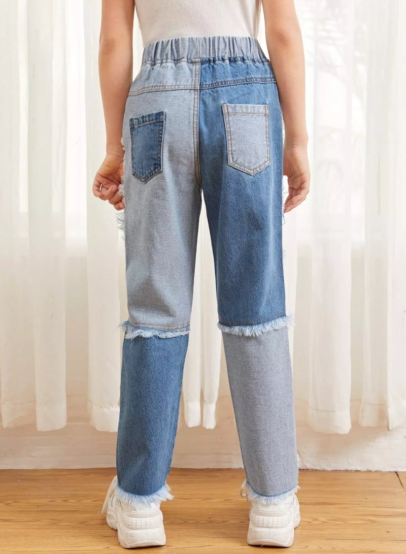 Girls Raw Hem Straight Leg Jeans  - Image 2