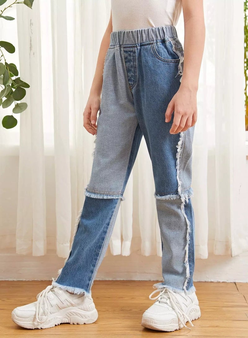Girls Raw Hem Straight Leg Jeans  - Image 3